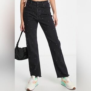 ASOS Signature 8 all over embellished straight leg jeans in wash black